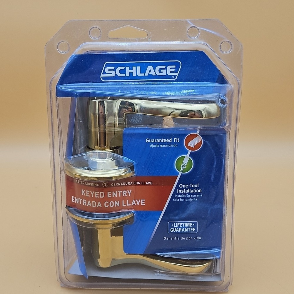 Schlage Keyed Entry Set Bright Brass FLAIR LEVER F51 V FLA 505 NEW